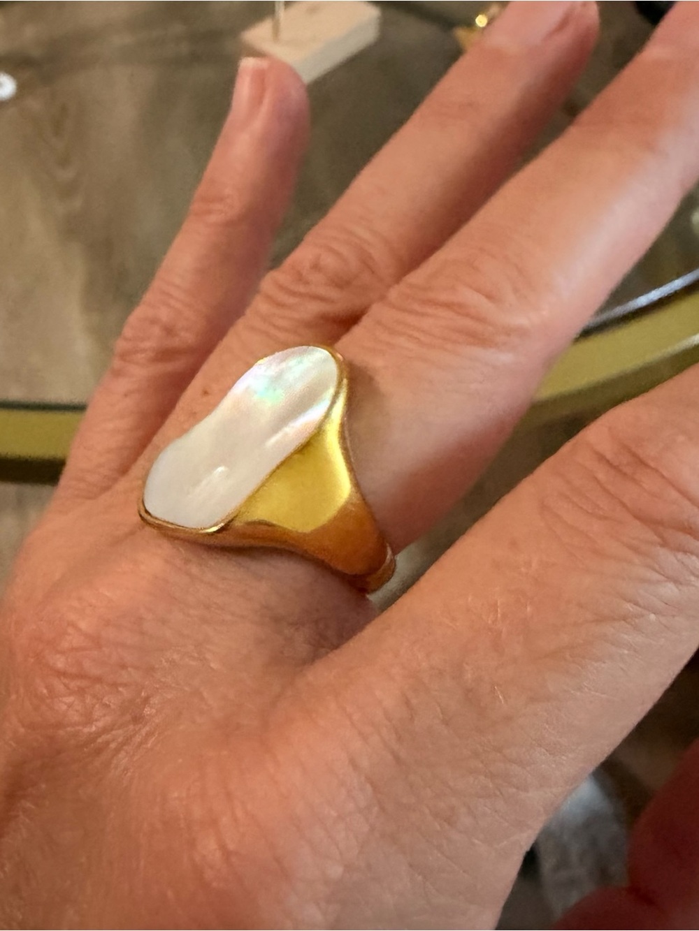 Gold Mother Of Pearl Accent Statement Ring - Women's Fashion Jewelry